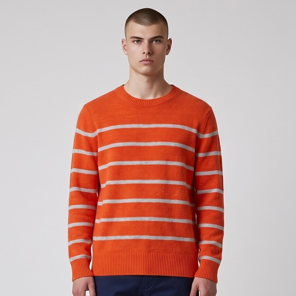 Banana Republic Aire Stripe Sweater Mens Medium Orange Grey Merino Alpaca